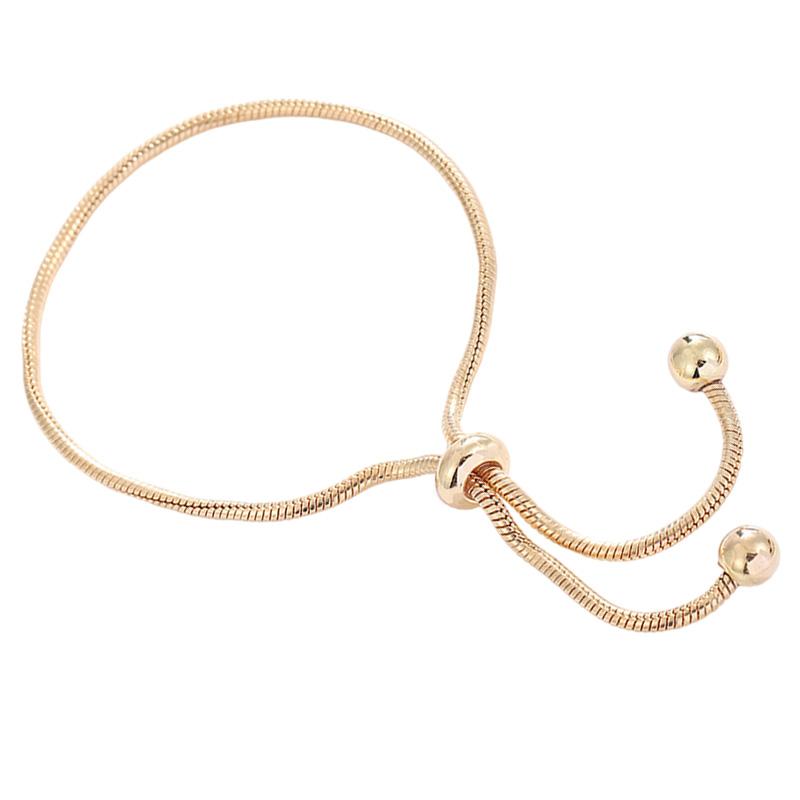 Anti Tarnish Copper Adjustable Bracelet Snake Bone Chain Design Beaded Slider Closure Comfort Jewelry Gift