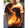 Men's Fire Wolf Printed T-Shirt Casual Short Sleeve Crewneck Top Cool Roaring Flame Wild Animal Graphic Tee Trendy Streetwear Summer Fashion Clothes