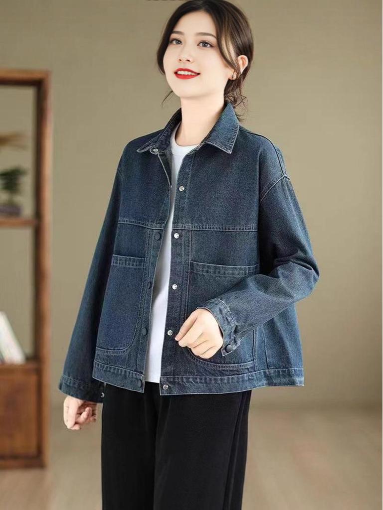 Retro European Style Denim Jacket for Petite Women - Spring/Autumn 2025 Korean-Inspired Slimming Short Top