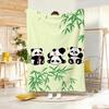 Cute Stacked Panda On Bamboo Graphic Throw Lightweight 240g Flannel Blanket Soft Skin-friendly for Summer Cooling