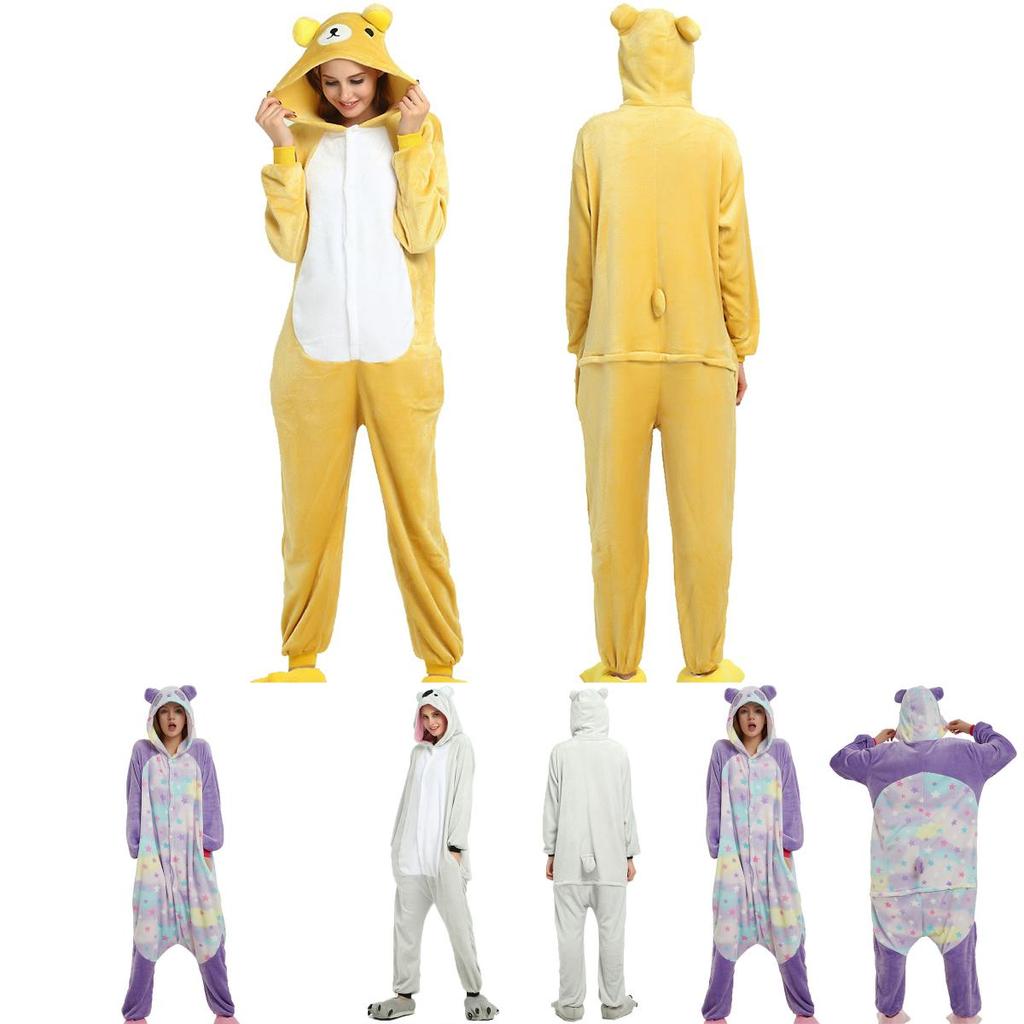 Gemütlicher Unisex Erwachsenen Tier Flanell Onsie Kostüm Pyjama mit Seitentaschen