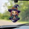 Halloween Car Rearview Mirror Charm Cartoon Bat/Cat/Ghost/Witch Acrylic Pendant 2D Flat Auto Interior Accessories