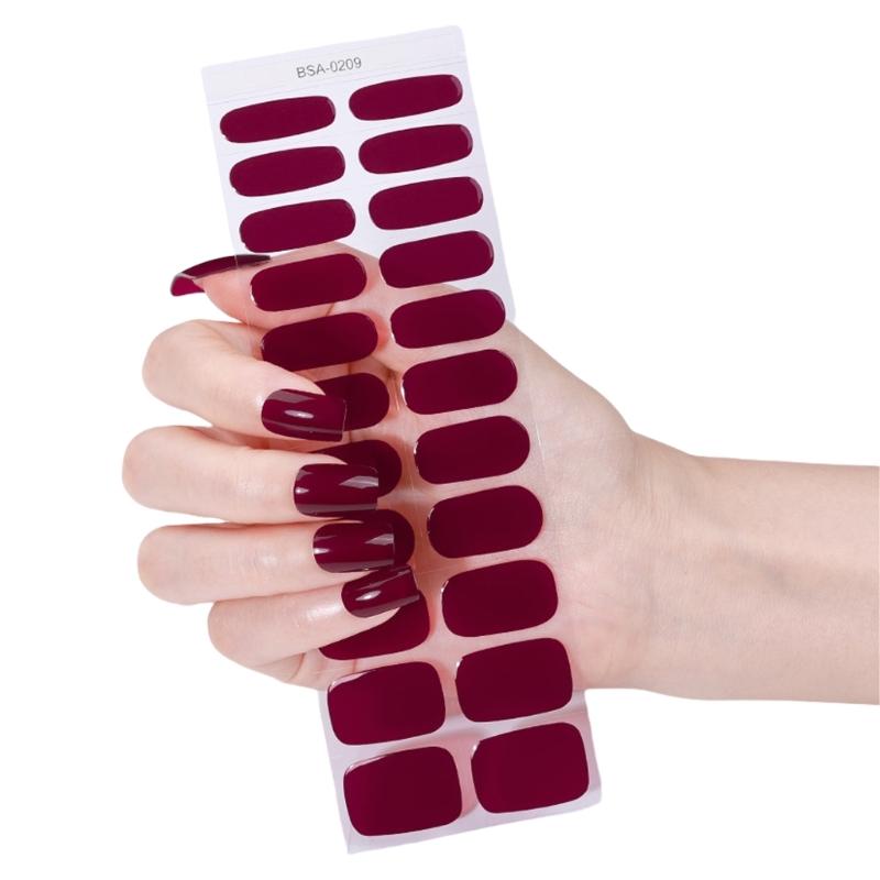 Gel Nail Strips Kit 22Pcs Solid Color Nail Stickers No UV Light Needed Easy Application for Home Travel Party Wedding