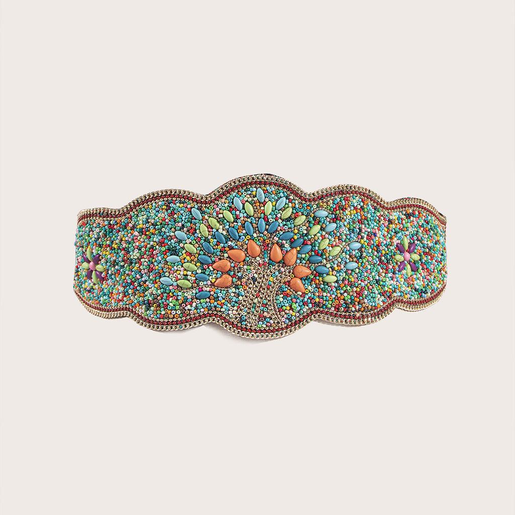 Beaded Bohemian Waist Belt With Firework Design And Elastic Closure For Festivals And Travel