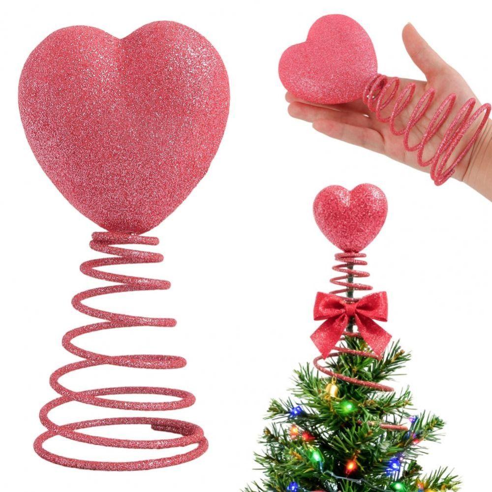 Creative 5 Inch Valentines Day Decorations Mini Coil Spring Heart Tree Topper Reusable Glitter Holiday Ornament Home Decoration