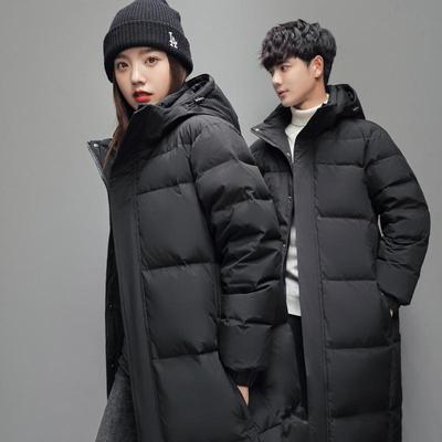 Winter-Daunenjacke Nen und Frauen über dem Knie dicke Kapuze weiße Entendaunen-Paar-Mantel