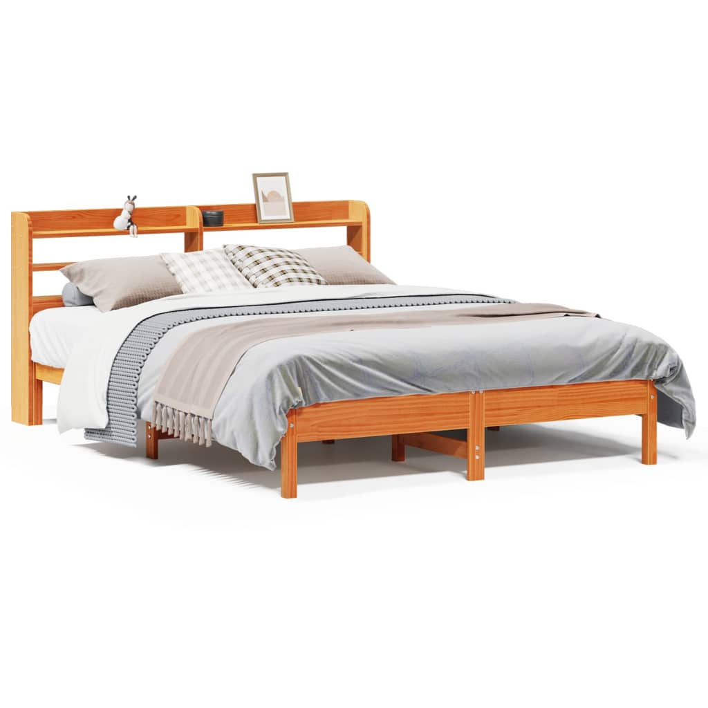 Vidaxl Bed Frame Without Mattress, Waxed Brown, 150X200 Cm, Solid Pine