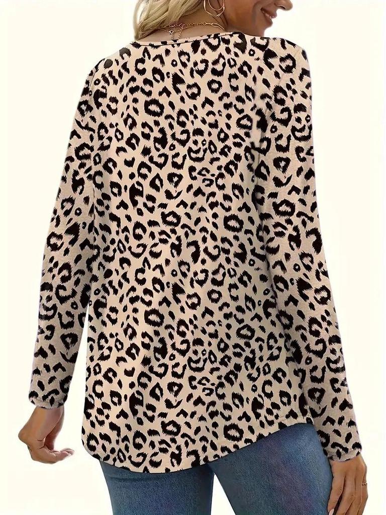 2024 European & American Leopard Print Casual Long Sleeve for Autumn/Winter