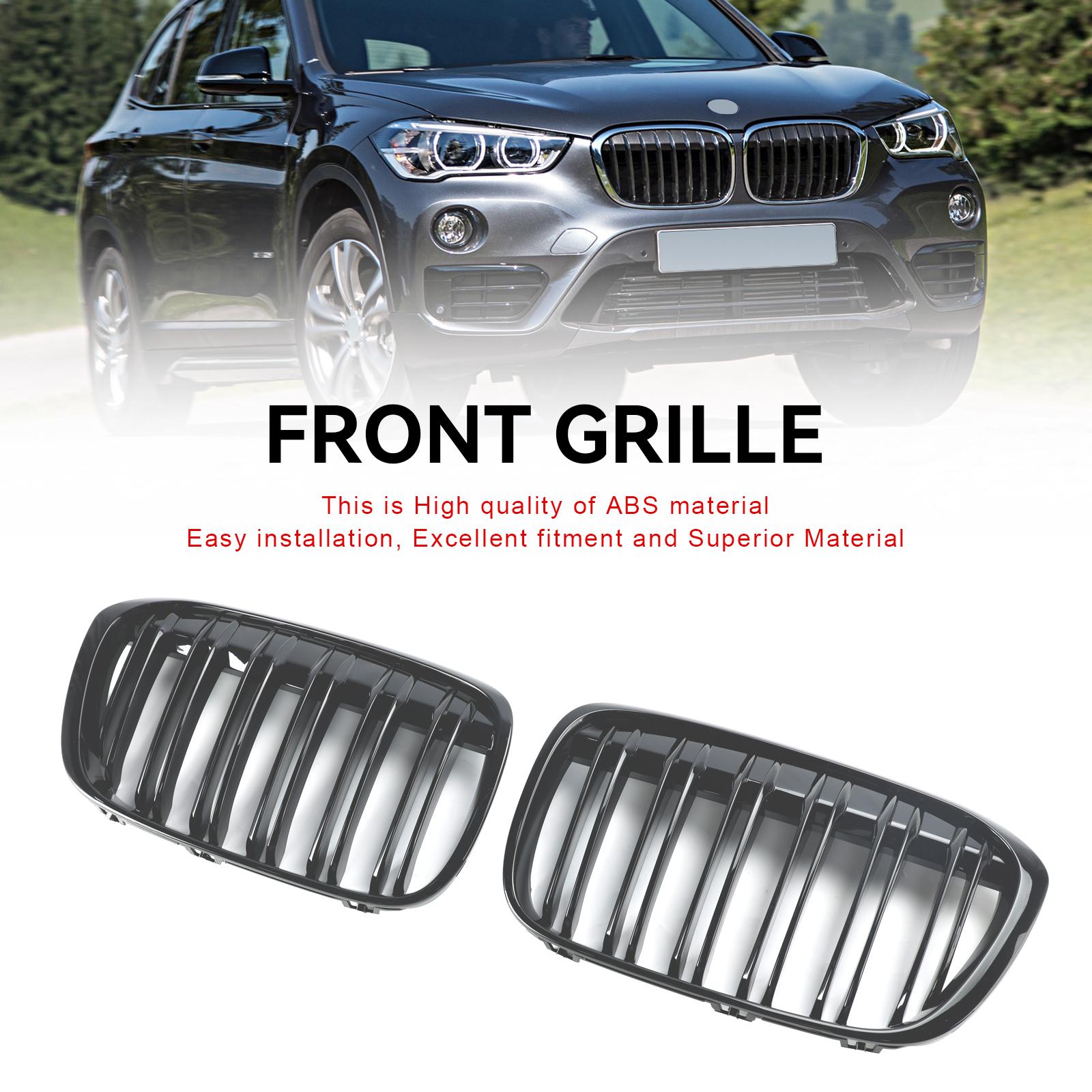 2PCS Gloss Black Front Kidney Grill Grille Fit BMW X1 F48 F49 2016-2019