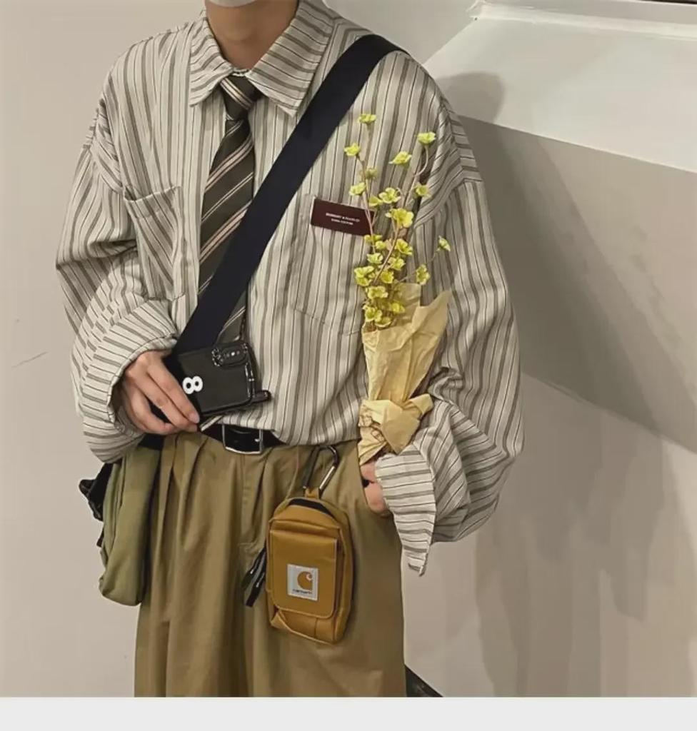 Japanese Retro Lapel Long Sleeve Striped Shirt for Men and Women - Casual Wear for Spring, Summer, and Autumn 2023