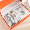 Women Quartz Watch Necklace Ring Jewelry Gift Set Watches Gift Set with Ruby Earrings for Wedding and Party Gift Set