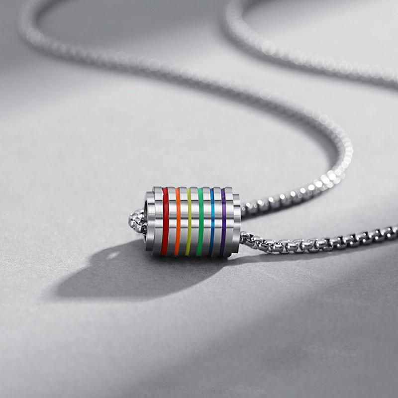 LGBT Statement Pendant Necklace New Rainbow Color Small Beads Pendant Necklace Stainless Steel Striped Bead Gay Pride
