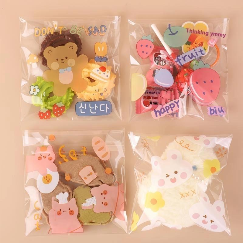50/100 Pcs Cartoon Pattern Plastic Self-Adhesive Candy Bags Cookie Donut Bread Pastry Bag Food Packaging Resealable Gift Bag