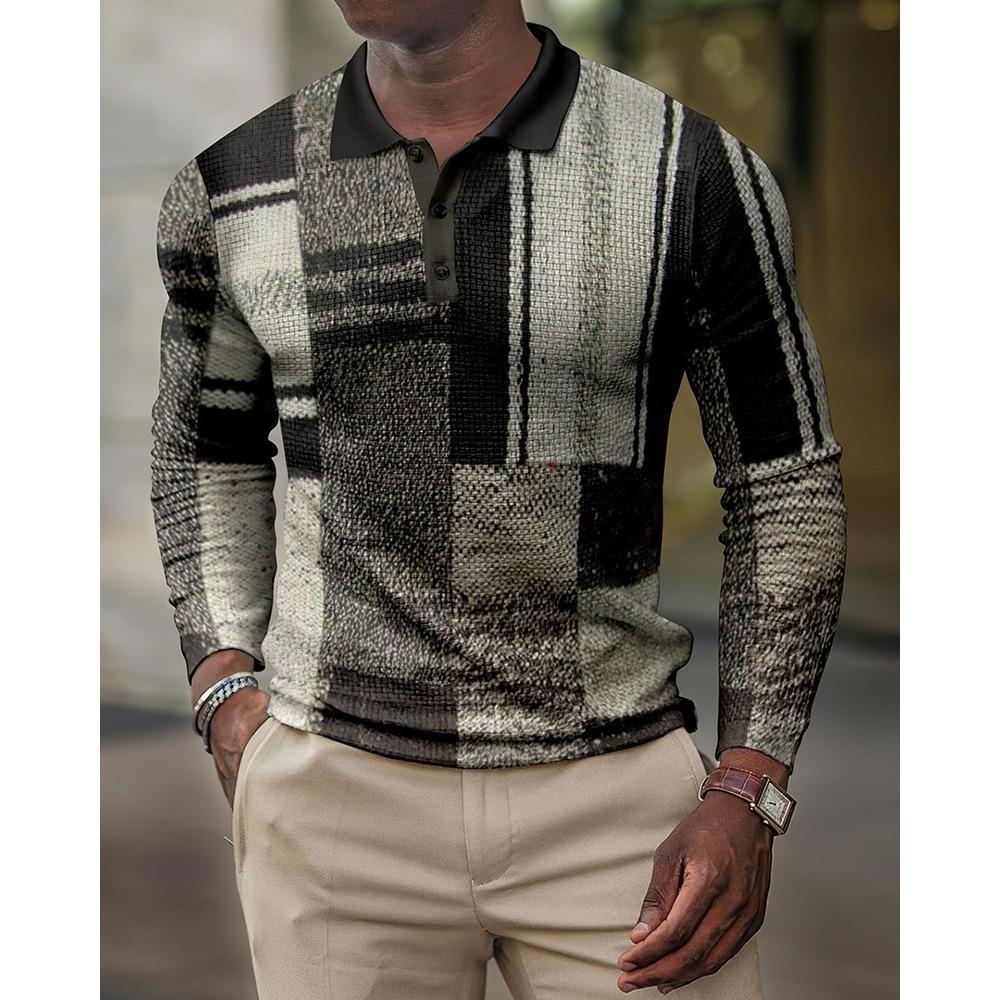 

3D Digital Pattern Men s Lapel Button Up Long Sleeve Men s Fashion Style Polo Shirt 5XL