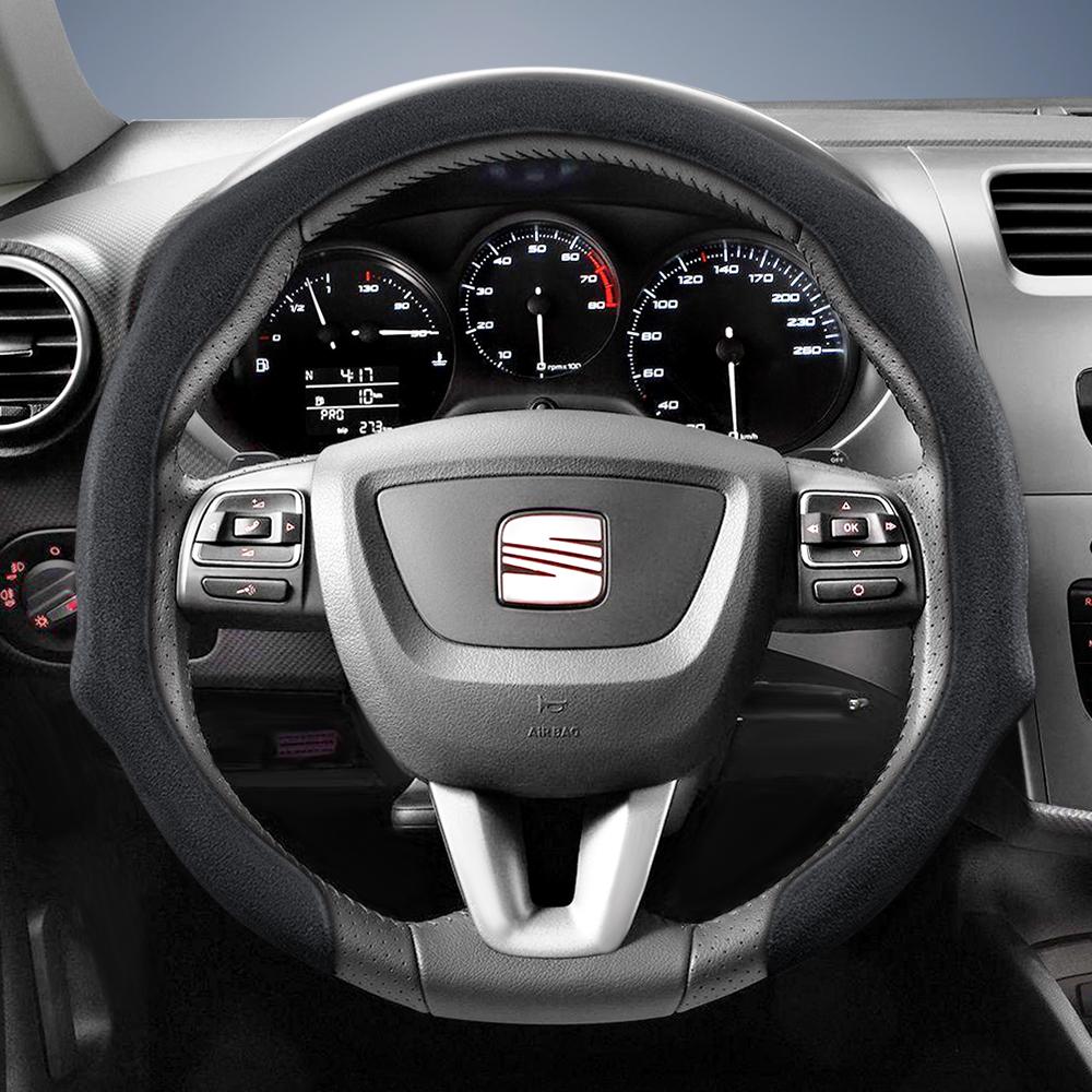 nlcr7 Suitable for Seat Premium Suede Snap-On Steering Wheel Cover, Non-Slip and Durable, Available for Ibiza, Arona, Leon, Leon Sportstourer,