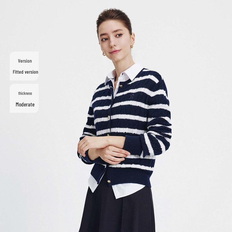 Navigare Women's Crew Neck Striped Knitted Cardigan