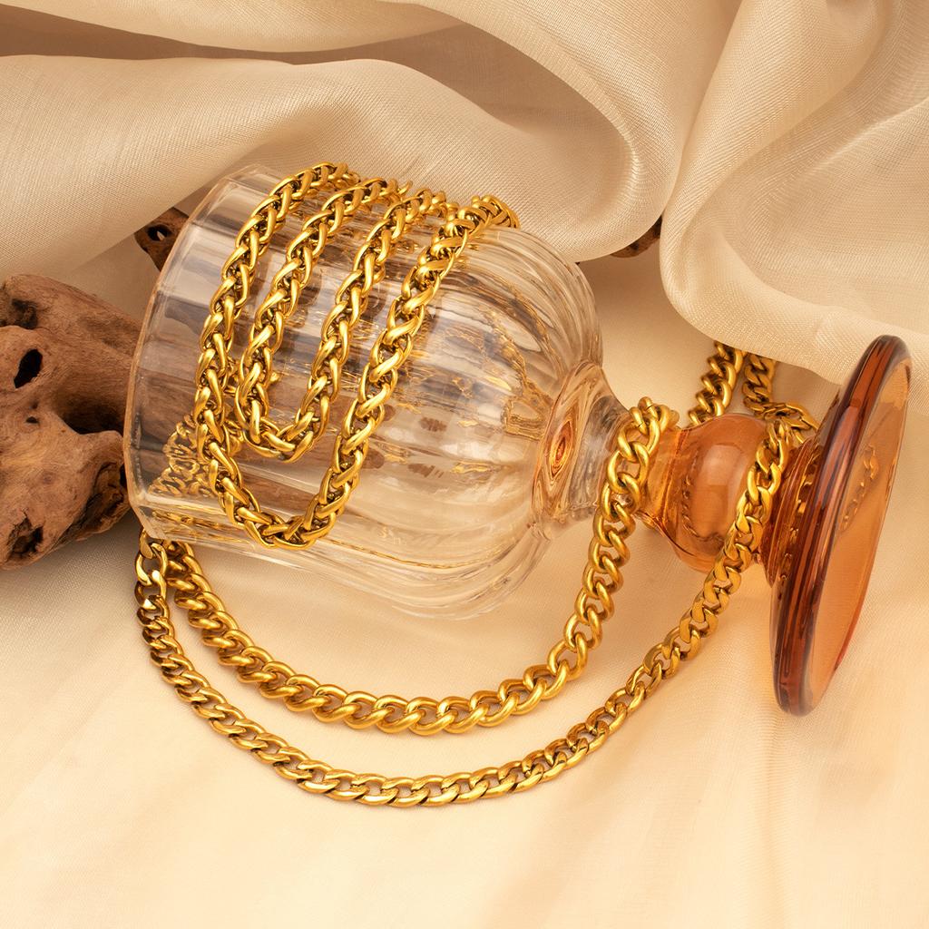 Stainless Steel Keel Chain Necklace Men'S Tide Titanium Steel Flower Orchid Chain Gold-Plated Stainless Steel Sweater Chain