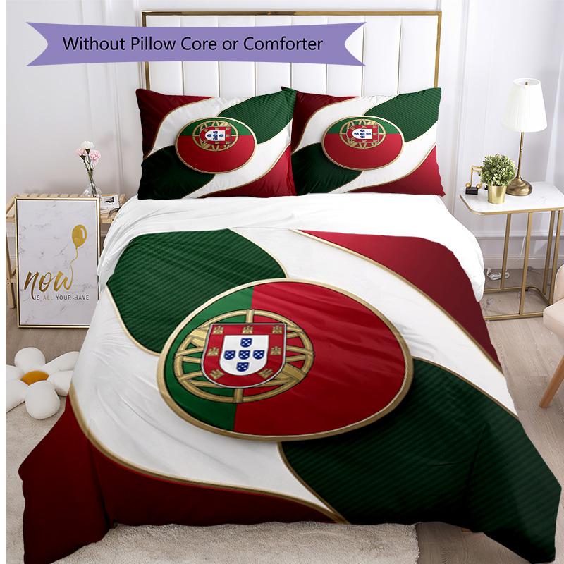 Set Biancheria da Letto Stampata Calcio Portogallo 3 Pezzi Set Copriletto Traspirante Accogliente come Regalo per la Casa Nuova o per le Feste