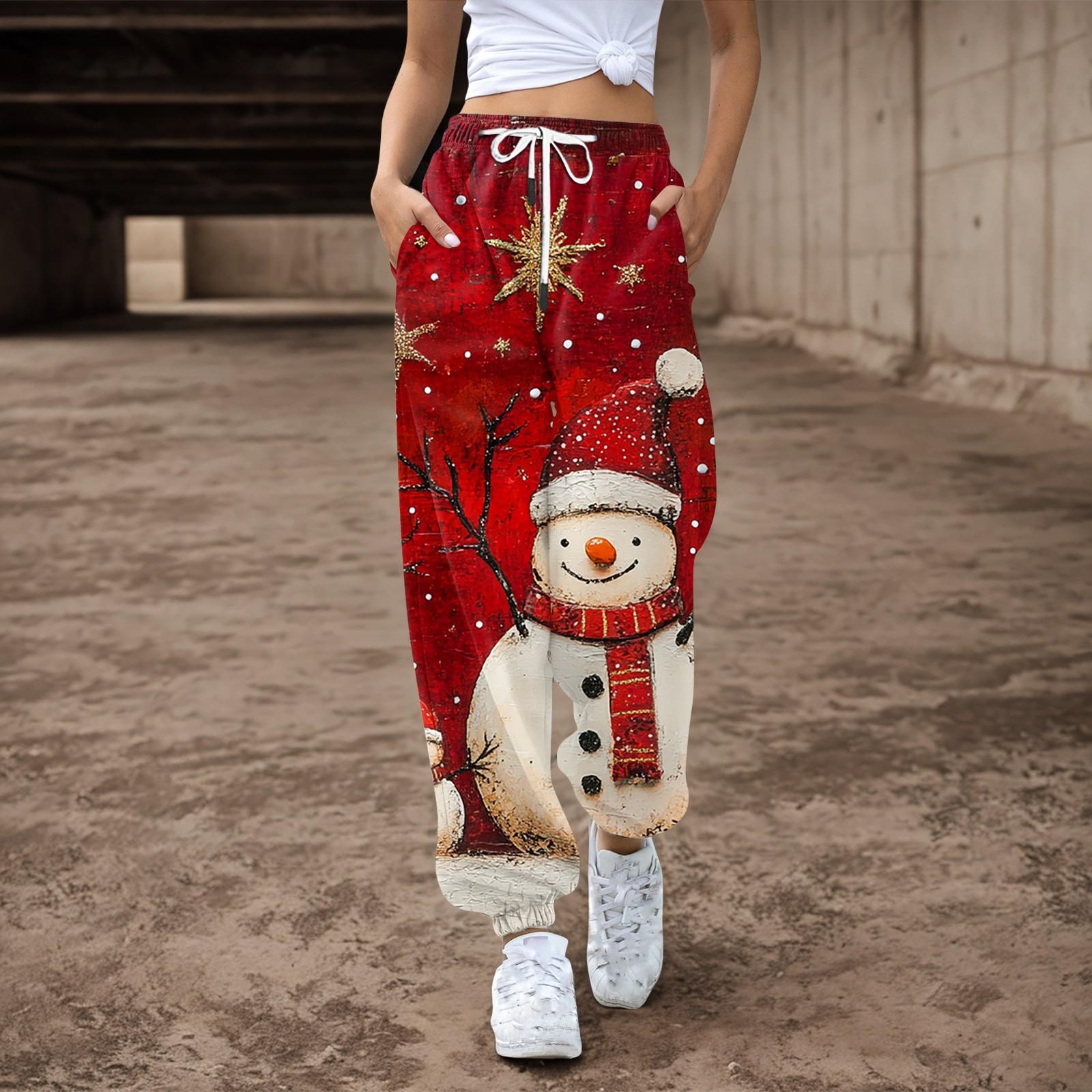 Женские повседневные брюки с завязками на резинке и рождественским принтом — фото 5