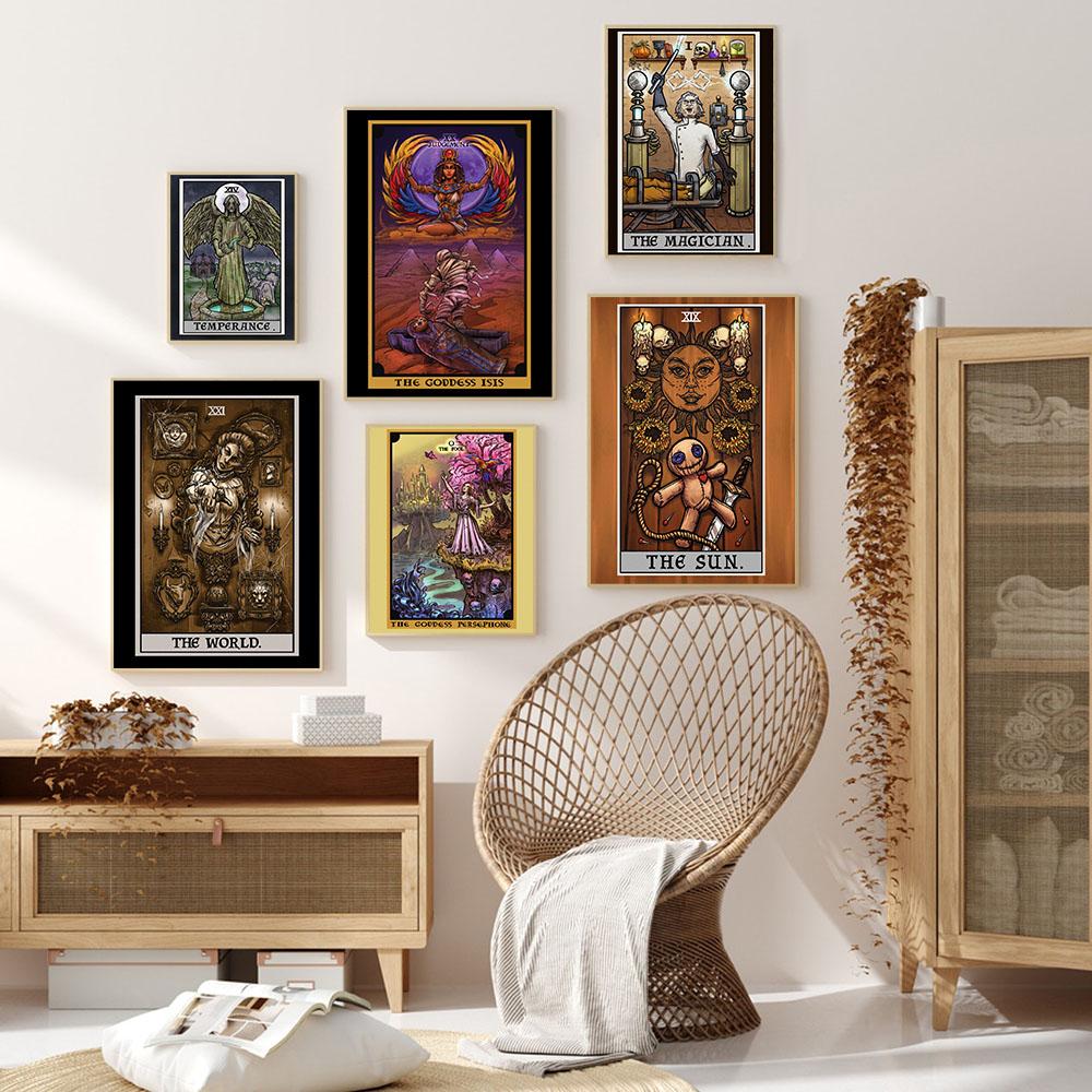 Nordic Abstrakte Die Gerechtigkeit Angst Tarot Wand Bilder Leinwand Malerei Urteil Sonne Teufel Poster Drucke Wohnzimmer Wohnkultur
