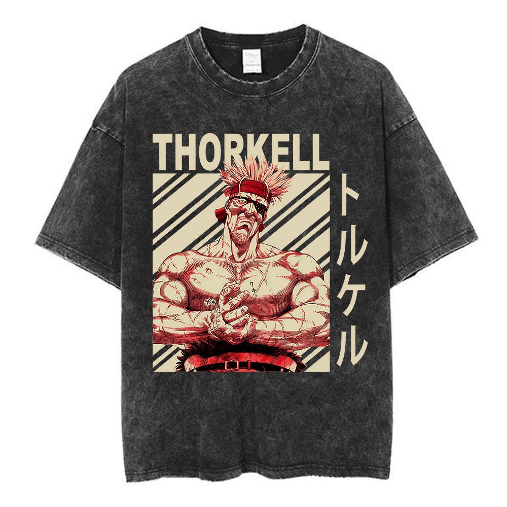Vintage Washed Anime Vinland Saga Thorfinn Karlsefni T Shirt Mens Women Clothing Fashion Street Casual Cotton Oversized Tshirts