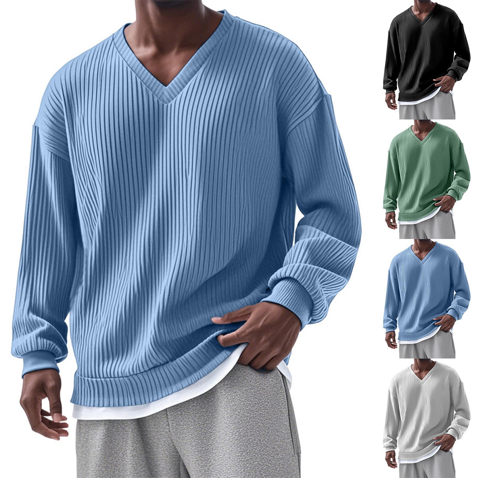 

Men S V-Neck Loose Casual Long Sleeved Shirt Fashionable Top L чёрный