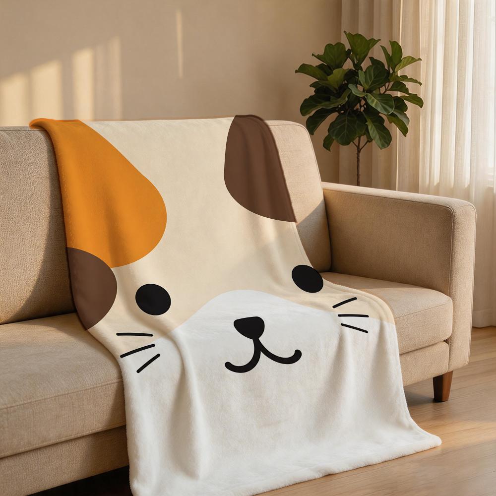MinimalCartoonPetFace Throw Short Plush Throw Blanket Soft Skin-Friendly Multi-Scene Home Office