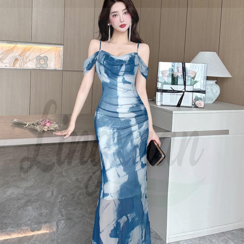 Oil Painting Mesh Cami Bodycon Skirt: Sexy Summer Vacation Dress