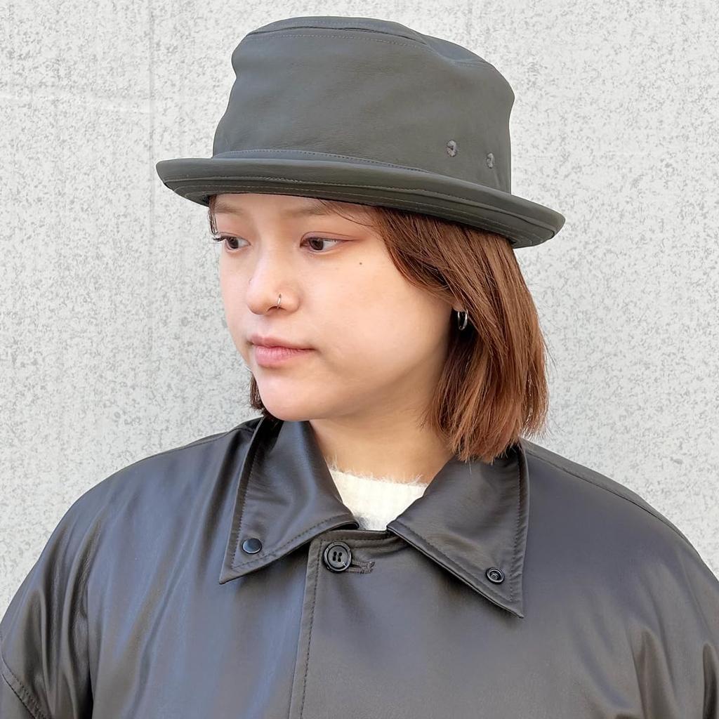 Basic Enchi Fake Leather Porkpie Retro Vintage Style with a Simple Finish and Matte Leather Antibacterial and One Size Fits for Men and Women Hat,