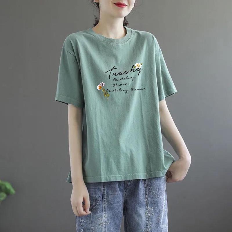 2025 Korean Style Women's Loose Letter Print Slimming T-Shirt