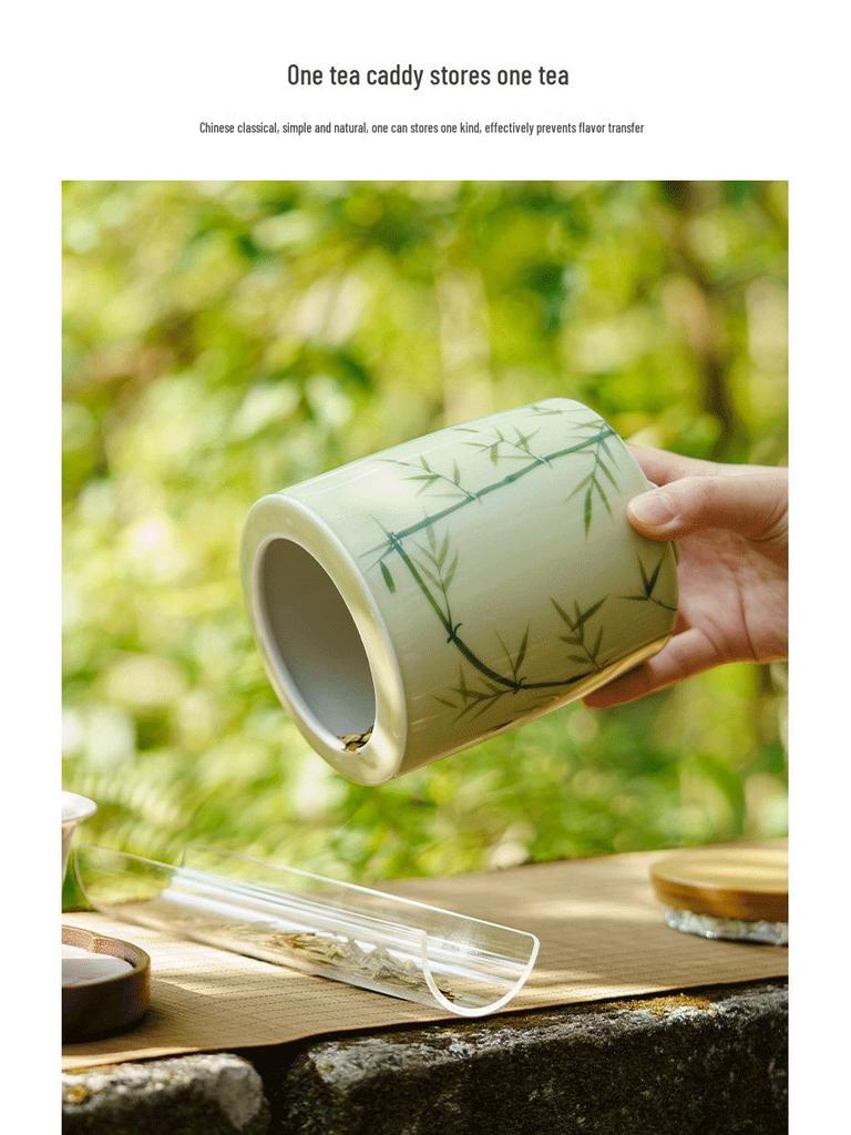 Elegant Green Tea Cloth Bag and Ceramic Can Packaging - Longjing, Biluochun, Maojian, Maofeng Styles