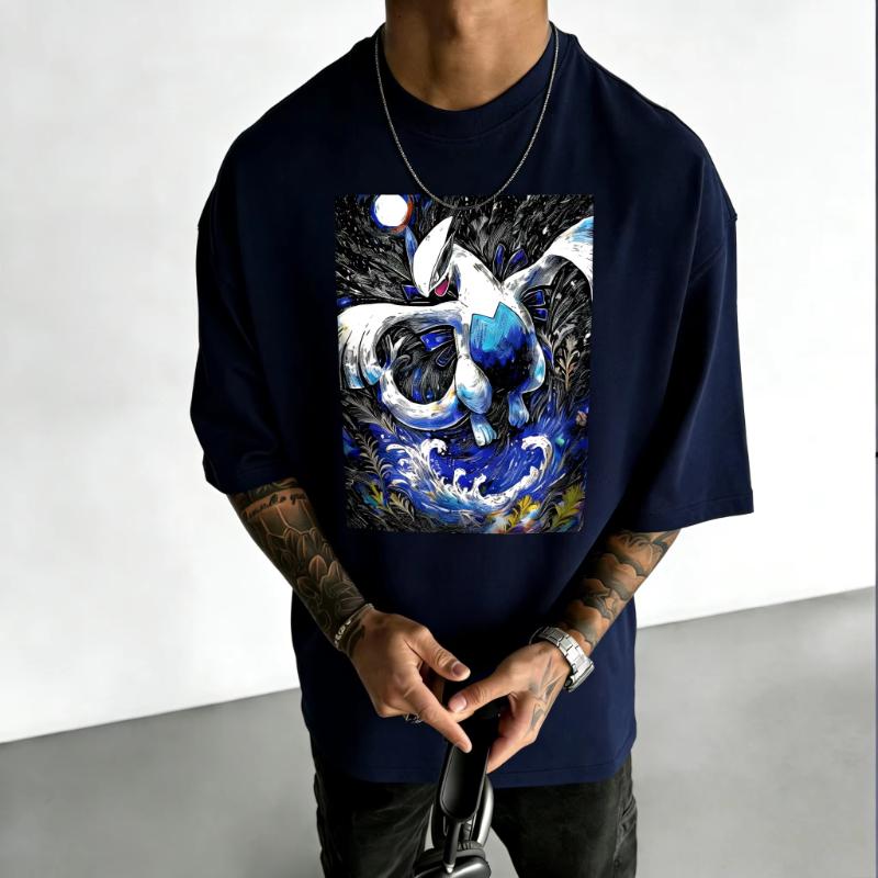 

Pokémon Anime Lugia Printed Cotton Tshirt 2026 Summer Mens and Womens Loose Casual Street Versatile Trend Short Sleeved Top S