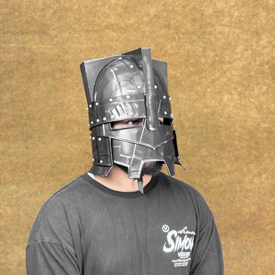 Black Moria Dwarven Battle Helmet LOTR-Inspired Medieval Armor for LARP, Cosplay, Knight Attire, and Collectible Display