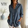 Women Collared Shirts Striped Shirt for Summer Autumn, Button Down Single Machine Washable Breasted Blouse, Dressy Casual Long Sleeve Top Breathable