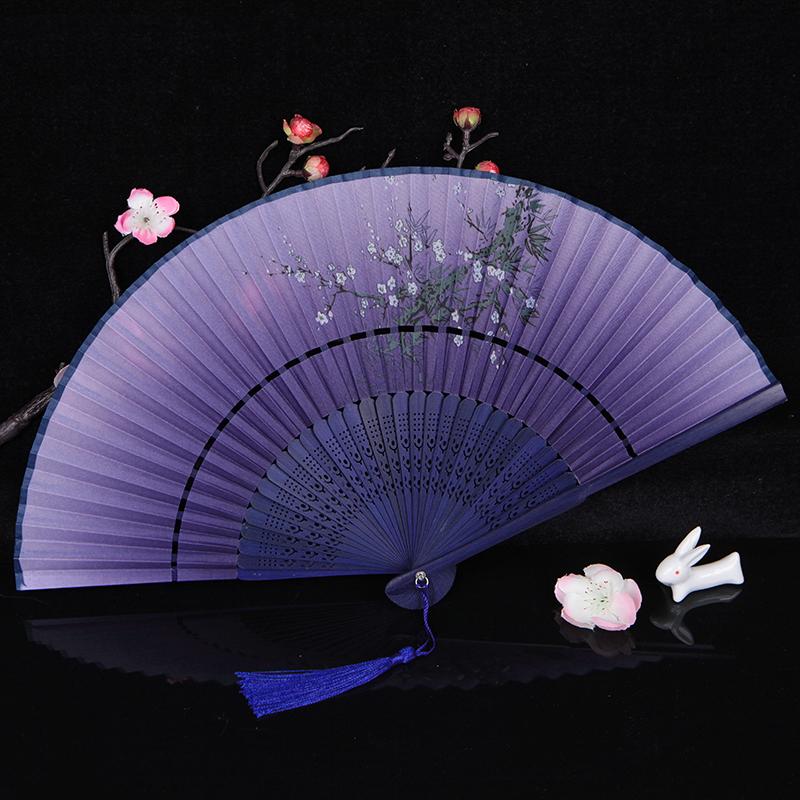 Chiński styl Retro Składany wachlarz Lato Wachlarz ręczny dla kobiet Wachlarz na imprezę do tańca Starożytny gruby, ale luźno tkany jedwab abanicos para boda