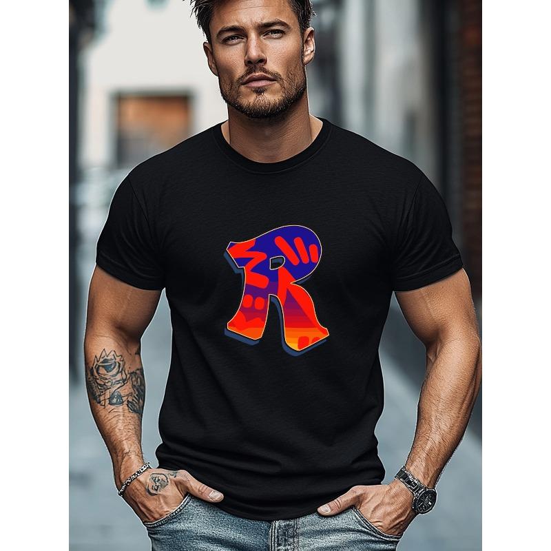 European Size unisex's T-Shirt, Simple and Clean, Minimalist and Stylish, unisex's Colorful Pattern Letter R Summer Casual Crew Neck Short Sleeve T-Sh