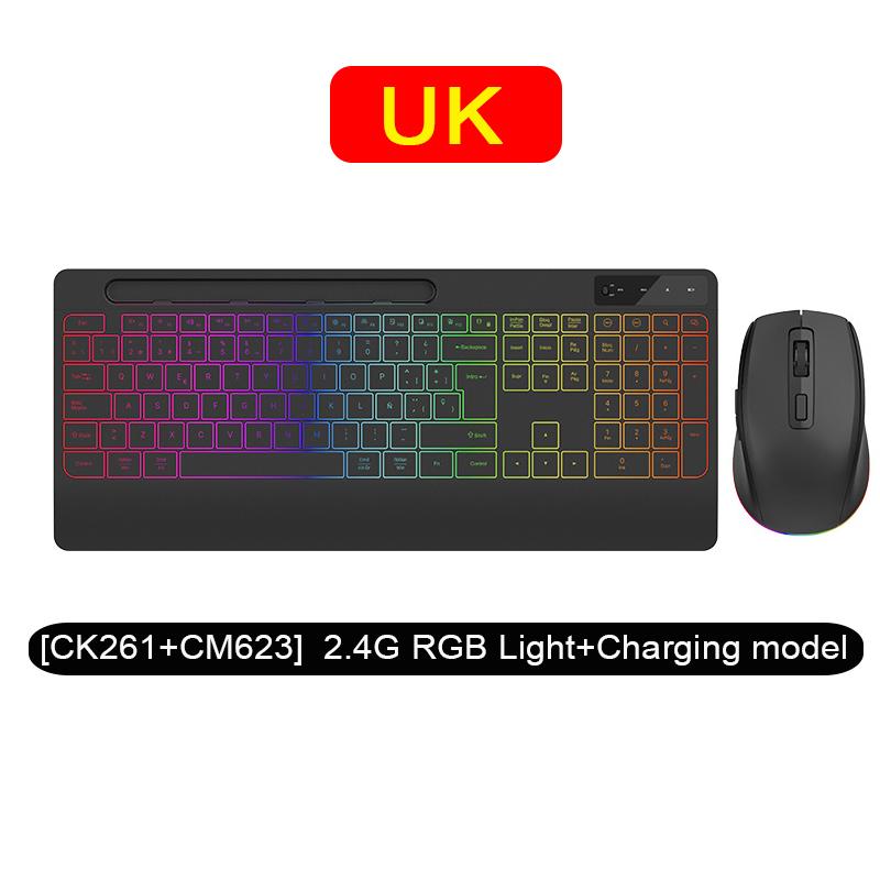 2.4G Wireless Keyboard Mouse Set RGB Backlit Rechargeable Full-Size Rechargeable Ergonomic Business Office Keyboard & Mouse Set