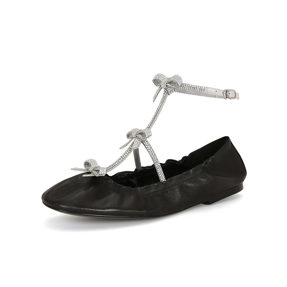 [Shei Su Yinyin] Tiptoe~ Heavy Industry Rhinestone Bow Flat Ballet Single Shoes Women's Mary Jane Shoes