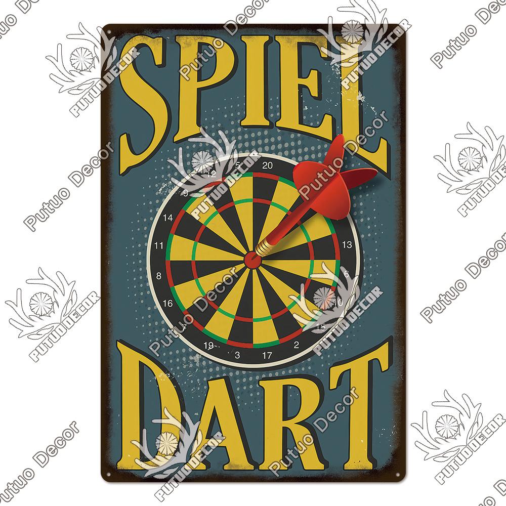 Putuo Decor Vintage Tin Sign Darts Game Metal Plaque Retro Posters for Garage Man Cave Room Home Wall Art Decorations