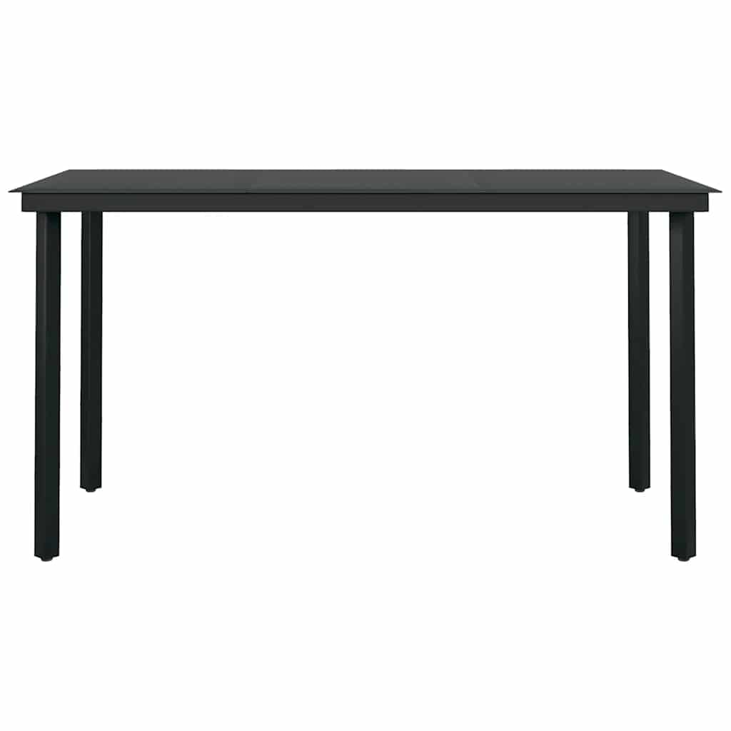 5 Piece Outdoor Dining Set with Cushions Black Poly Rattan Glass Table