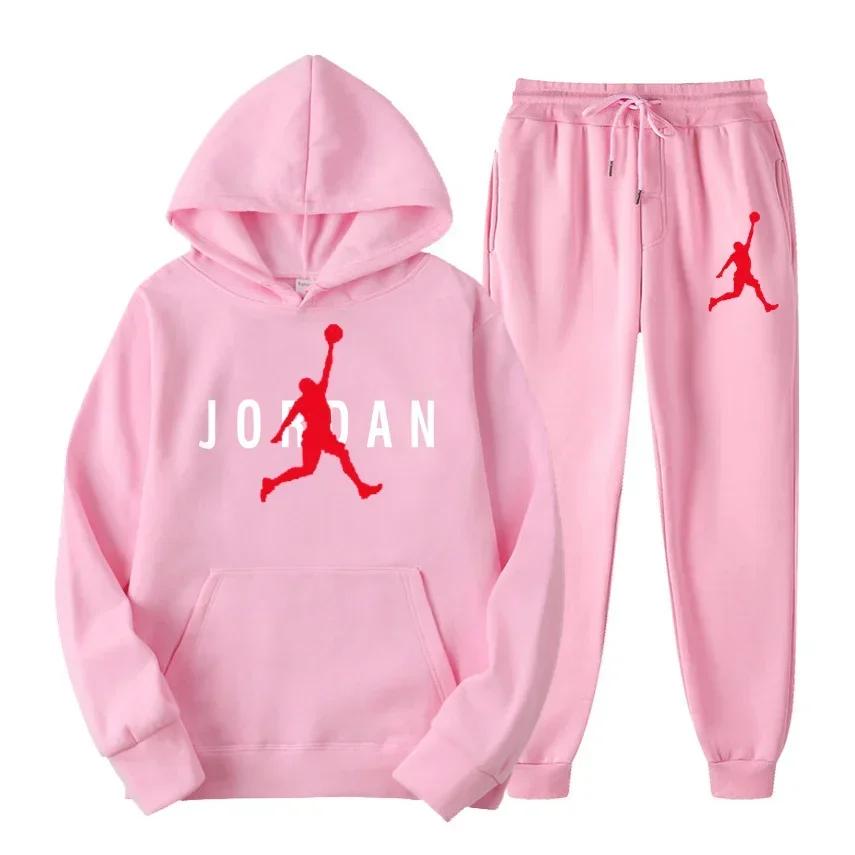 Hoopsport Men Hoodie & Jogger Set, Dynamic Jumping Basketball Athlete Graphic on Hoodie & Pants, Thick Fleece Sport Tracksuit for Weekend Relaxing