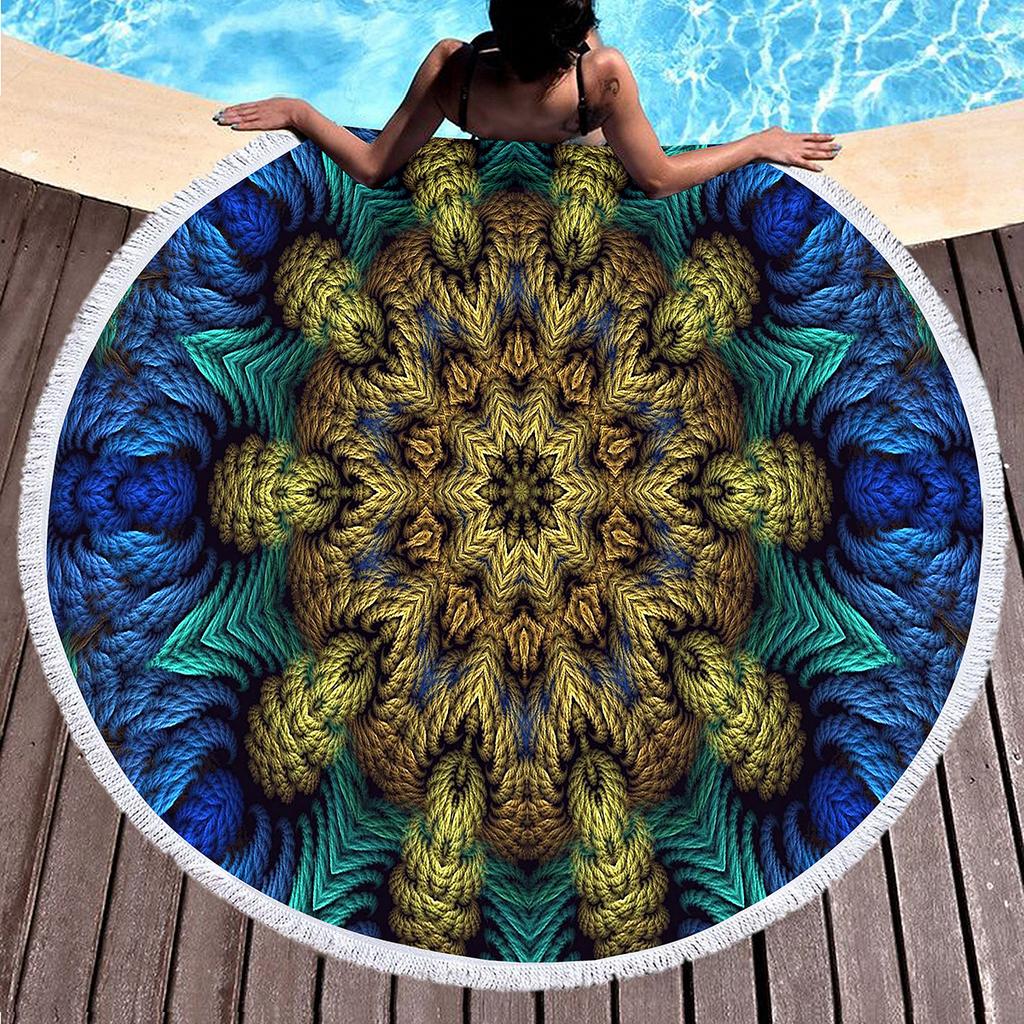 Telo da Spiaggia Rotondo Floreale Boho Microfibra Bohemia Assorbente Coperta da Spiaggia Geometrica Astratta Asciugamano da Piscina per Viaggio Picnic Bagno