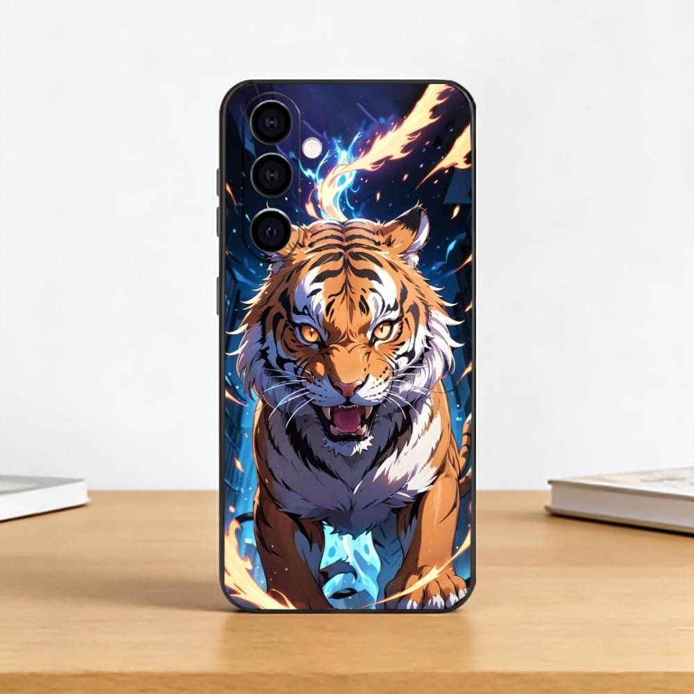 Cartoon Ferocious Tiger Phone Case For Samsung Galaxy A73,A72,A71,A70,A53,A52,A51,Soft Silicone Black Cover