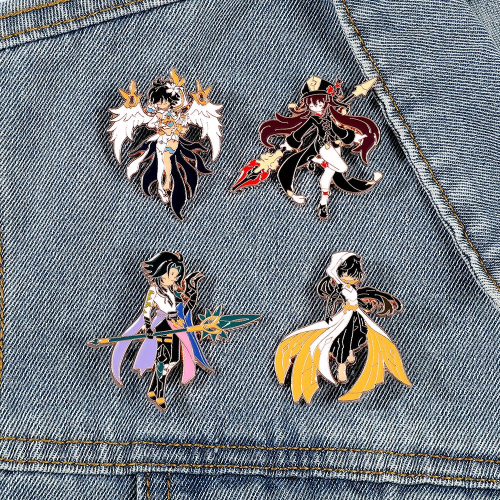 Game Genshin Impact Brooch Cute Cartoon Figure Venti Zhongli Badge Enamel Metal Brooch Jeans Jacket Lapel Pin Accessories Gifts