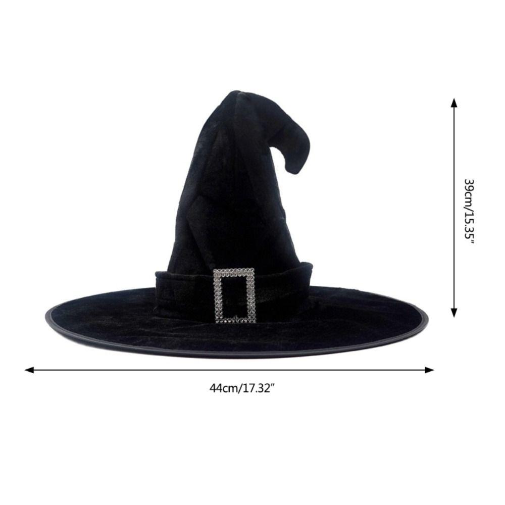 Punk Velvet Halloween Witch Wizard Hat Gilding Satin Ribbon Halloween Hat Bending Angle Costume Props Devil Cap Adults
