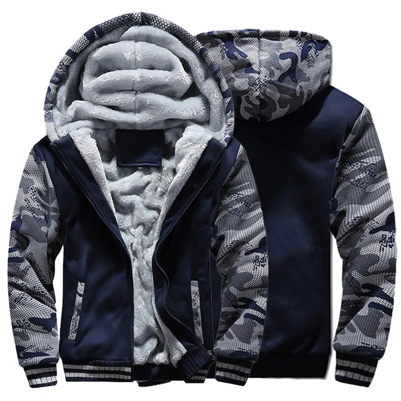 Camouflage spliced cardigan men's sweater hooded autumn and winter men's sports fleece thickened middle-aged coat
