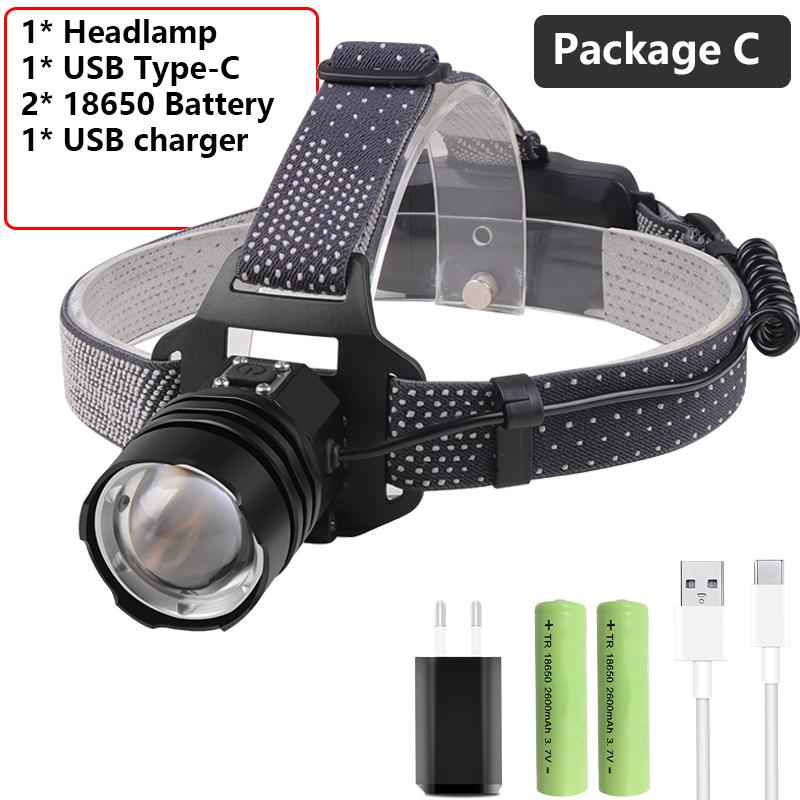 XHP199 16-Core Led Headlamp Zoomable Head Flashlight Lamp Torch 18650 Battery Waterproof for Camping Headlight