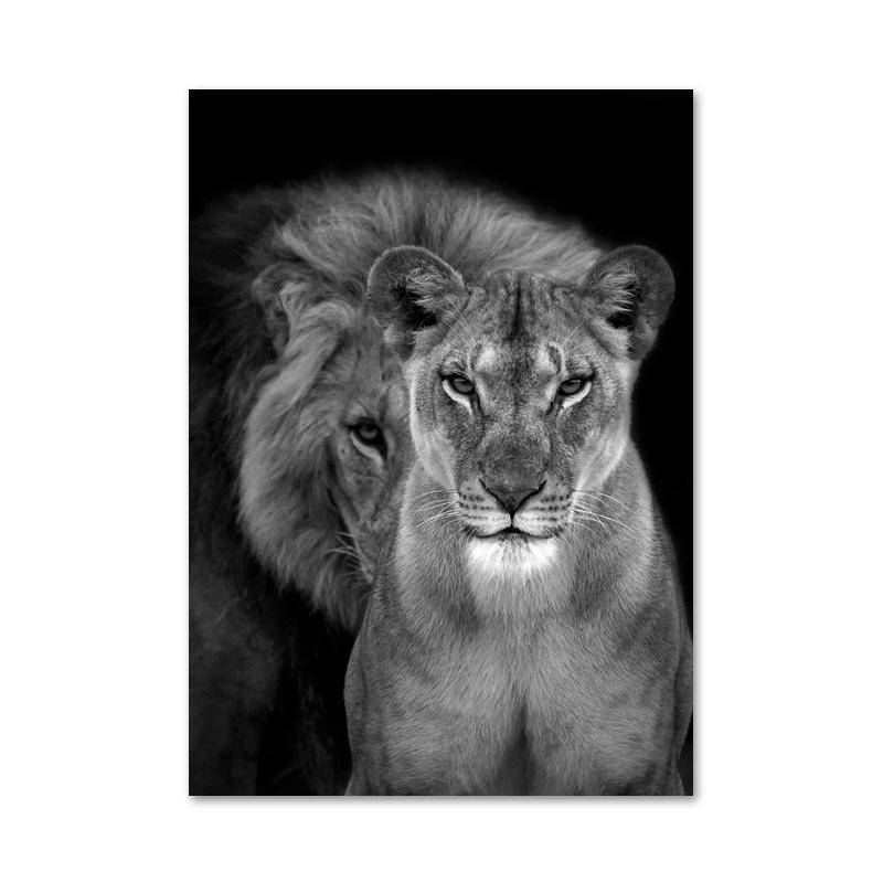 Black White Animals Lions Oil Painting Modern Canvas Posters and Prints Wall Art Picture for Living Room Cuadros Home Decoration