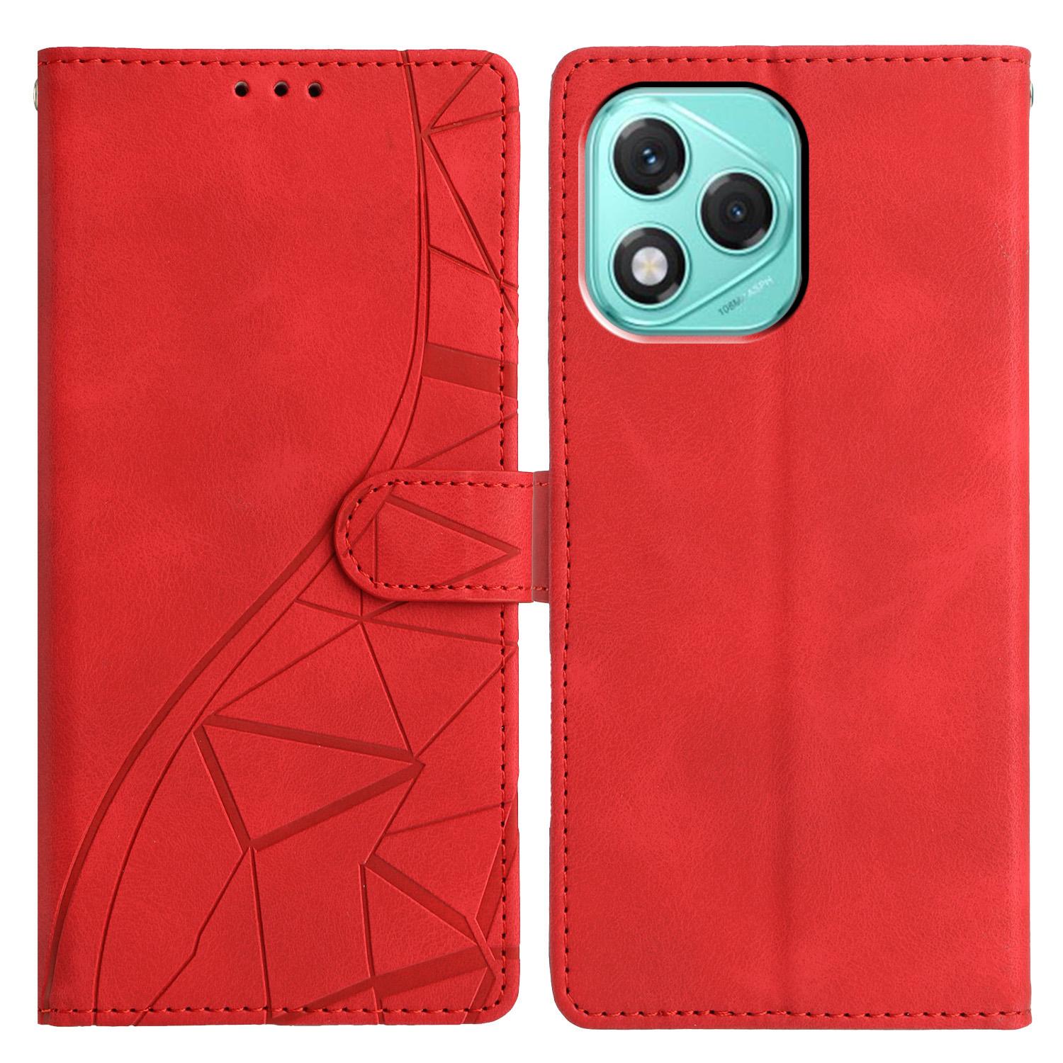 

For Honor 400 Lite Case Wallet Stand Imprinted Triangle Pattern Leather Phone Flip Cover Red