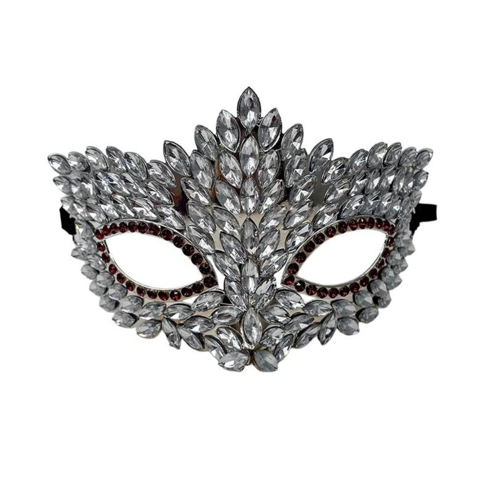 Luxury Half Face Mask Flame Leaf Rhinestone Half Mask Elegant Masquerade Mask Halloween Parties